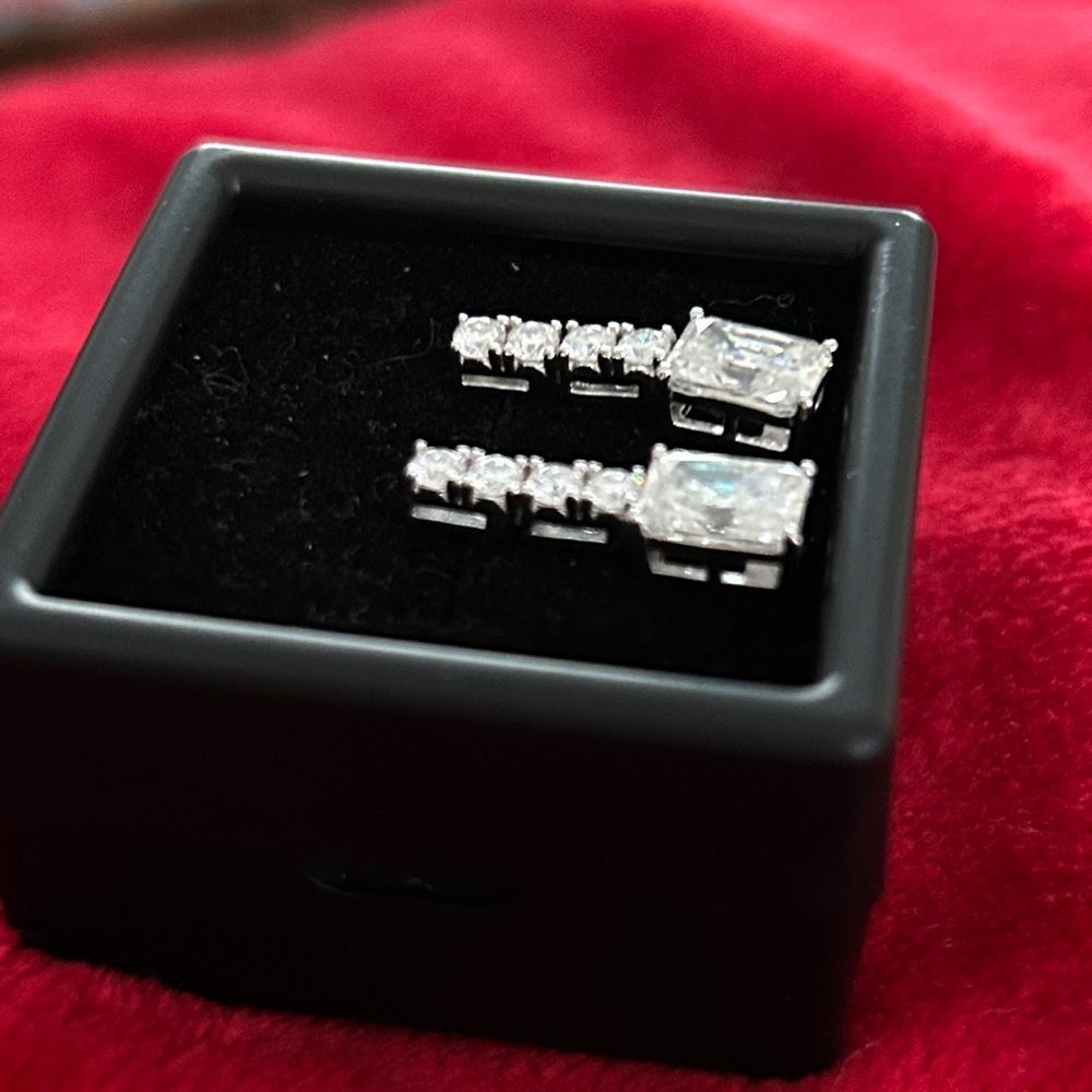 Luxury Moissanite‎ Diamond Emerald  Drop Earrings - Picture 2 of 5
